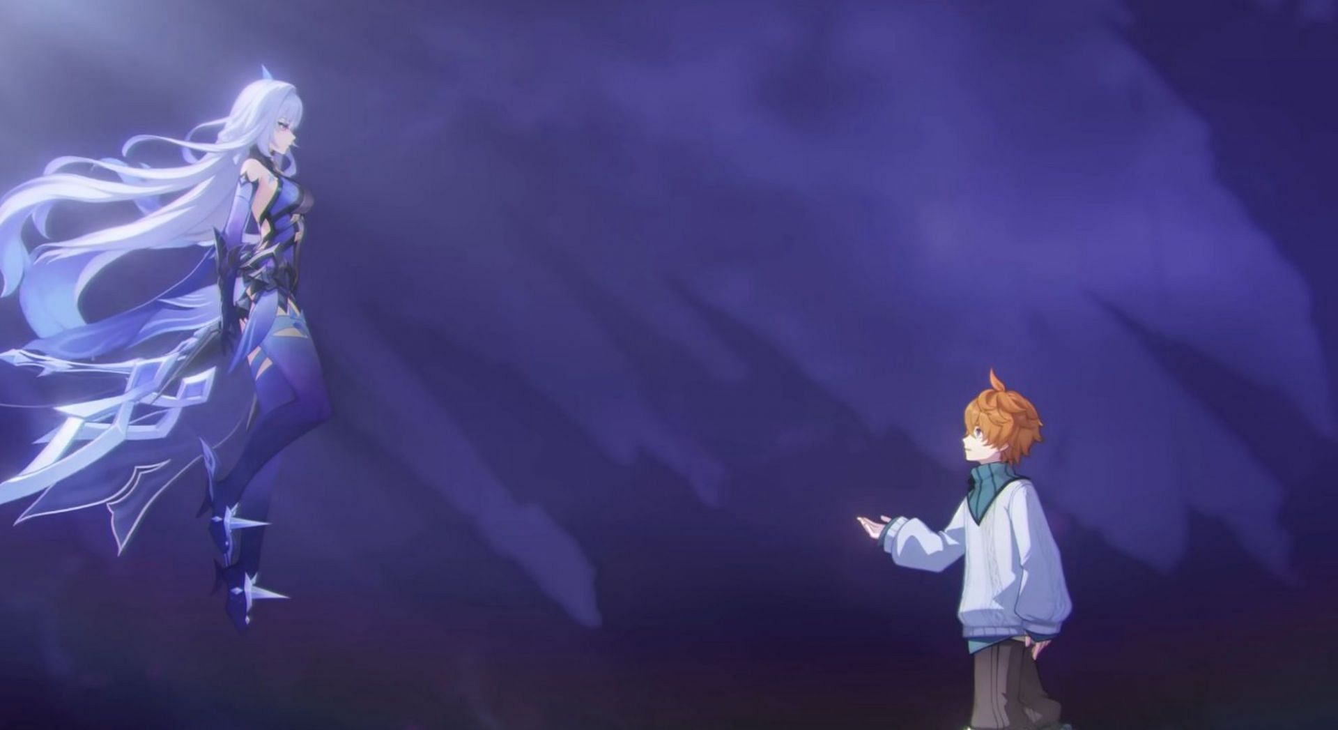 Skirk and a young Tartaglia, aka Childe, in her character teaser "Skirk: An End, And a Beginning" (Image via HoYoverse)
